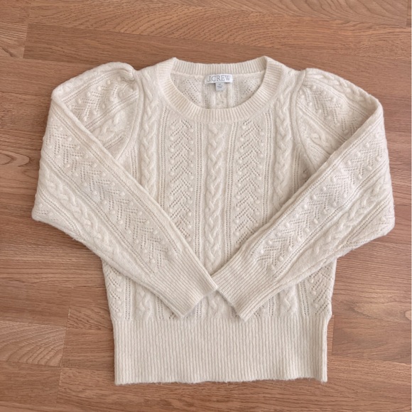 J crew women xs Wool Alcapa blend cable knit crewneck sweater bubble sleeve - Picture 4 of 10